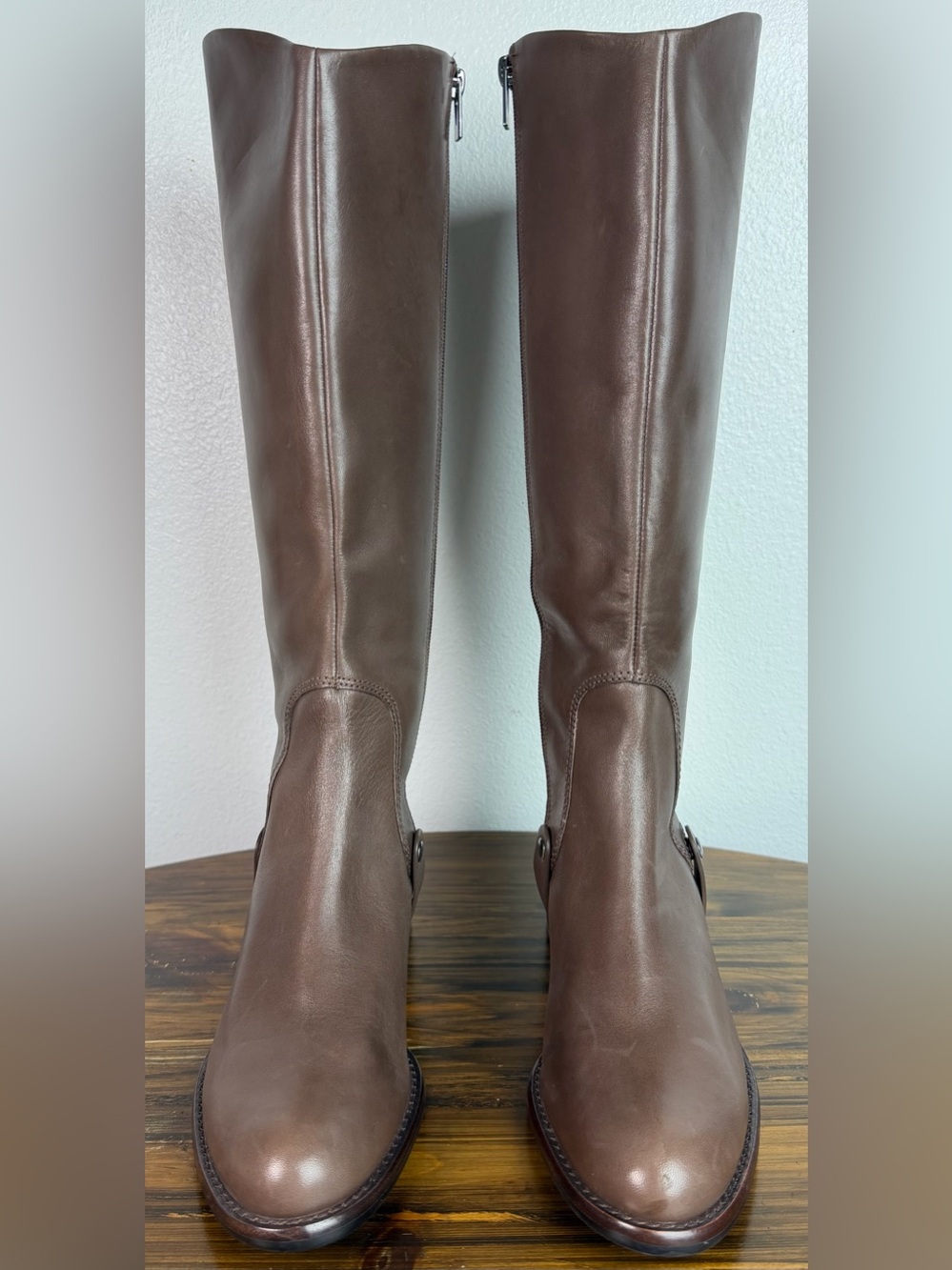 Via Spiga Women’s 7 Brown Leather Knee-High Zipper Riding Stirrup Fall Boots - Picture 5 of 11